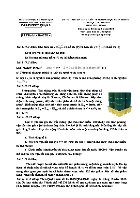 Đề thi tuyển sinh Lớp 10 THPT môn Toán - Đề 4 - Năm học 2019-2020 - Phòng giáo dục và đào tạo Quận 9